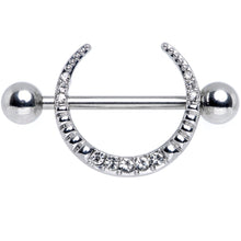Load image into Gallery viewer, 14G 9/16 Clear Gem Sliver Crescent Moon Nipple Shield Set