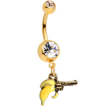 Load image into Gallery viewer, Clear Gem Gold Tone Banana Peel Gun Dangle Belly Ring