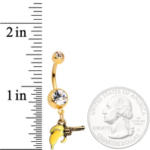 Load image into Gallery viewer, Clear Gem Gold Tone Banana Peel Gun Dangle Belly Ring