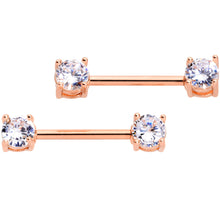 Load image into Gallery viewer, 14G 9/16 Clear CZ Gem Rose Gold Tone Nipple Barbell Set