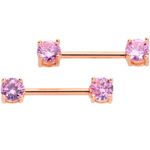 Load image into Gallery viewer, 14G 9/16 Pink CZ Gem Rose Gold Tone Nipple Barbell Set