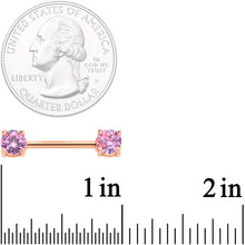 Load image into Gallery viewer, 14G 9/16 Pink CZ Gem Rose Gold Tone Nipple Barbell Set