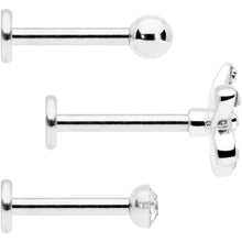 Load image into Gallery viewer, 16G 5/16 Clear Gem Black Flower Labret Set of 3