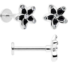 Load image into Gallery viewer, 16G 5/16 Clear Gem Black Flower Labret Set of 3