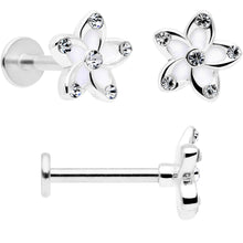 Load image into Gallery viewer, 16G 5/16 Clear Gem White Flower Labret Set of 3