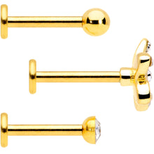 Load image into Gallery viewer, 16G 5/16 Clear Gem Gold Tone White Flower Labret Set of 3