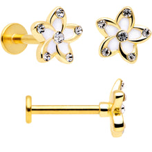 Load image into Gallery viewer, 16G 5/16 Clear Gem Gold Tone White Flower Labret Set of 3