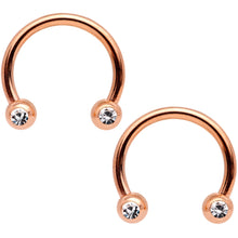 Load image into Gallery viewer, Clear Gem Rose Gold Tone Flower Horseshoe Barbell Nipple Ring Set of 4