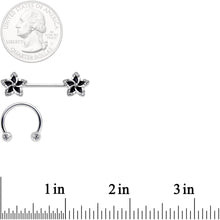 Load image into Gallery viewer, 14G Clear Gem Black Flower Horseshoe Barbell Nipple Ring Set of 4