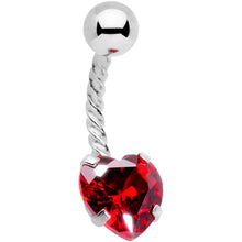 Load image into Gallery viewer, Red CZ Gem Lonely Valentine Heart Twisted Belly Ring