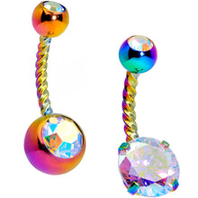 Load image into Gallery viewer, Aurora Gem Rainbow Totally Twisted Belly Ring Set of 2
