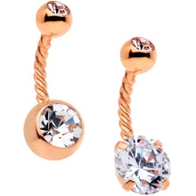 Load image into Gallery viewer, Clear Gem Rose Gold Tone Totally Twisted Belly Ring Set of 2