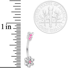 Load image into Gallery viewer, 16G 3/8 Pink Gem Butterfly Loopy Flower Curved Eyebrow Ring