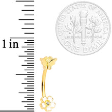 Load image into Gallery viewer, 16G 3/8 Clear Gem Gold Tone White Posy Flower Curved Eyebrow Ring