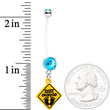 Load image into Gallery viewer, Aqua CZ Gem Baby on Board Sign Dangle Pregnancy Belly Ring