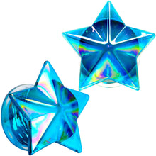 Load image into Gallery viewer, 2G Blue Aurora Glass Faceted Star Double Flare Plug Set 6mm to 16mm Sizes