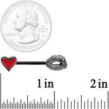 Load image into Gallery viewer, 14G 9/16 Red Heart Black Kiss of Death Barbell Nipple Ring Set