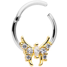 Load image into Gallery viewer, 16G 3/8 Clear CZ Gold Tone Butterfly Hinged Segment Ring