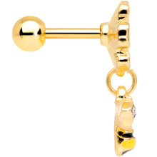 Load image into Gallery viewer, 16G 1/4 Clear Black Gem Gold Tone Bee Flower Cartilage Earring