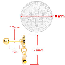 Load image into Gallery viewer, 16G 1/4 Clear Black Gem Gold Tone Bee Flower Cartilage Earring
