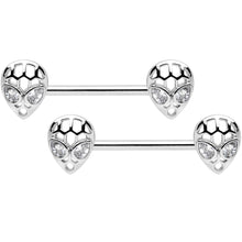 Load image into Gallery viewer, 14G 9/16 Clear CZ Openwork Alien Barbell Nipple Ring Set