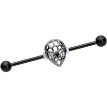 Load image into Gallery viewer, 14G Clear CZ Gem Black Openwork Alien Industrial Barbell 38mm