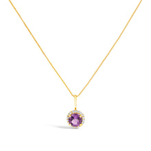 Load image into Gallery viewer, 10K White Gold Purple Amethyst and 1/10 Cttw Diamond Accent Halo Pendant Necklace
