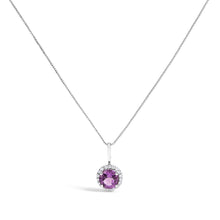 Load image into Gallery viewer, 10K White Gold Purple Amethyst and 1/10 Cttw Diamond Accent Halo Pendant Necklace