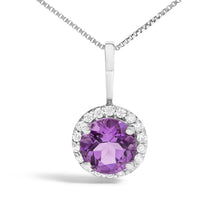 Load image into Gallery viewer, 10K White Gold Purple Amethyst and 1/10 Cttw Diamond Accent Halo Pendant Necklace