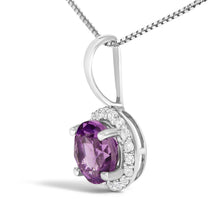 Load image into Gallery viewer, 10K White Gold Purple Amethyst and 1/10 Cttw Diamond Accent Halo Pendant Necklace