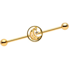 Load image into Gallery viewer, 14G Clear Gem Iridescent Crescent Moon Industrial Barbell 38mm