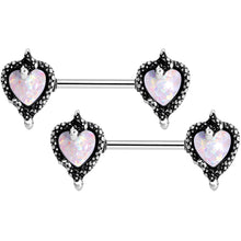 Load image into Gallery viewer, 14G 9/16 White Faux Opal Loving Snakes Barbell Nipple Ring Set