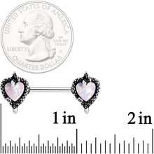 Load image into Gallery viewer, 14G 9/16 White Faux Opal Loving Snakes Barbell Nipple Ring Set