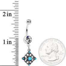Load image into Gallery viewer, Blue Synthetic Opal Scrolling Rhombus Dangle Belly Ring