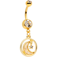 Load image into Gallery viewer, Clear Gem Gold Tone Crescent Moon Hanging Star Dangle Belly Ring