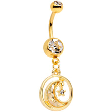Load image into Gallery viewer, Clear Gem Gold Tone Crescent Moon Hanging Star Dangle Belly Ring