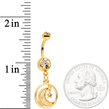 Load image into Gallery viewer, Clear Gem Gold Tone Crescent Moon Hanging Star Dangle Belly Ring