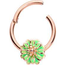 Load image into Gallery viewer, 16G 3/8 Rose Gold Tone Green Flower Hinged Segment Ring