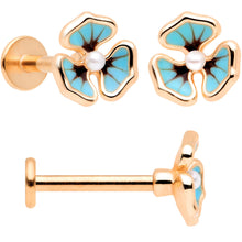 Load image into Gallery viewer, 16G 5/16 Clear Gem Rose Gold Tone Blue Pansy Labret Set
