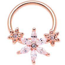 Load image into Gallery viewer, 16G 3/8 Clear CZ Gem Rose Gold Tone Flower BCR Captive Ring