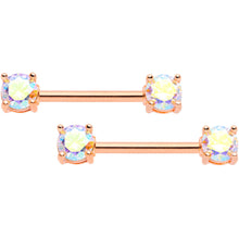 Load image into Gallery viewer, 14G 9/16 Aurora CZ Gem Rose Gold Tone Barbell Nipple Ring Set