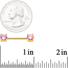 Load image into Gallery viewer, 14G 9/16 Pink CZ Gem Gold Tone Barbell Nipple Ring Set