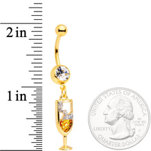 Load image into Gallery viewer, Clear Gem Gold Tone Glass of Champagne Dangle Belly Ring
