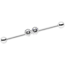 Load image into Gallery viewer, 14G Clear Gem Double Drama Industrial Barbell 38mm