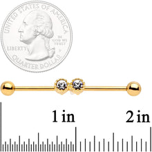 Load image into Gallery viewer, 14G Clear Gem Gold Tone Double Drama Industrial Barbell 38mm