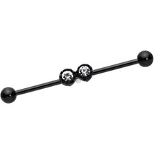 Load image into Gallery viewer, 14G Clear Gem Black Double Drama Industrial Barbell 38mm