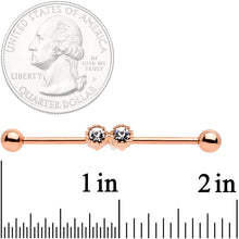 Load image into Gallery viewer, 14G Clear Gem Rose Gold Tone Double Drama Industrial Barbell 38mm