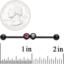 Load image into Gallery viewer, 14G Clear Pink Gem Black Double Drama Industrial Barbell 38mm
