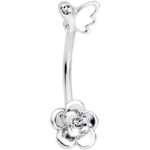 Load image into Gallery viewer, 16G 3/8 Clear Gem White Butterfly Flower Curved Eyebrow Ring