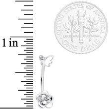 Load image into Gallery viewer, 16G 3/8 Clear Gem White Butterfly Flower Curved Eyebrow Ring